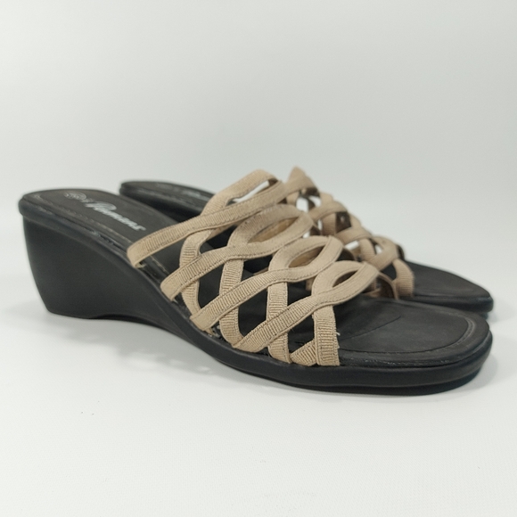 Penmans Black Tan Slip On Wedge Heel Sandals Size 8.5 - Picture 2 of 10